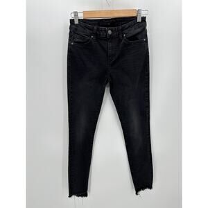 Joe's Jeans Women 27 Black Denim Raw Hem Cotton Blend Skinny Button Closure